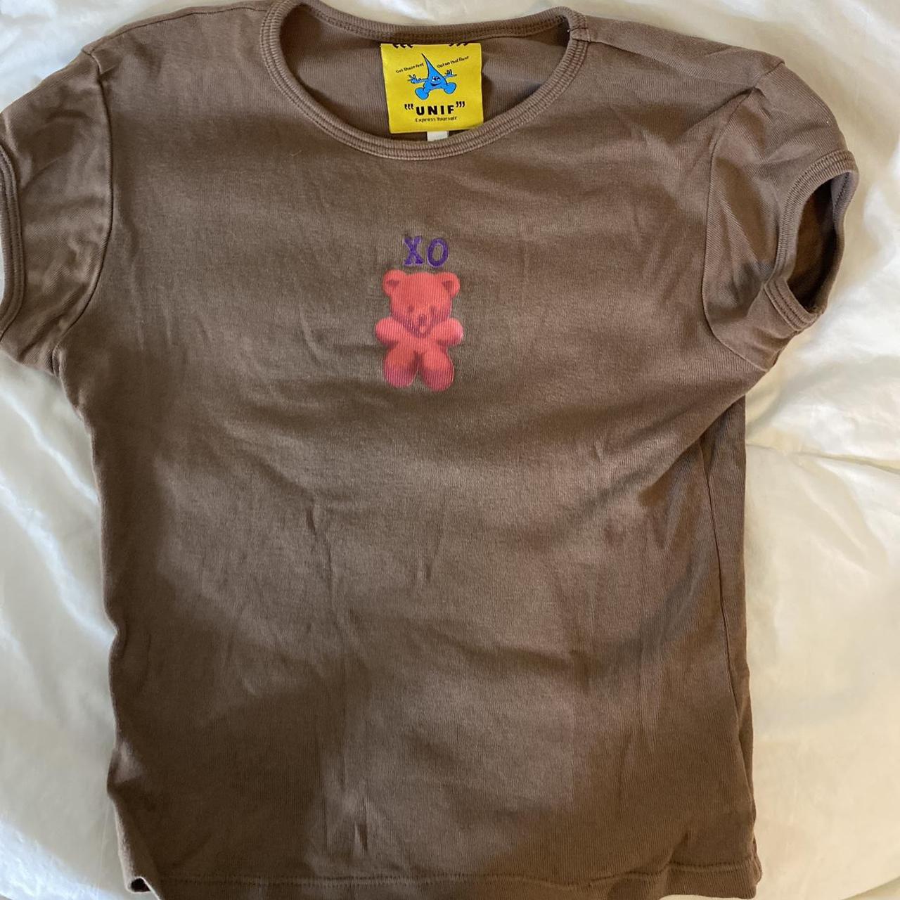 brown UNIF XO bear tee! unif babytee bearshirt... Depop