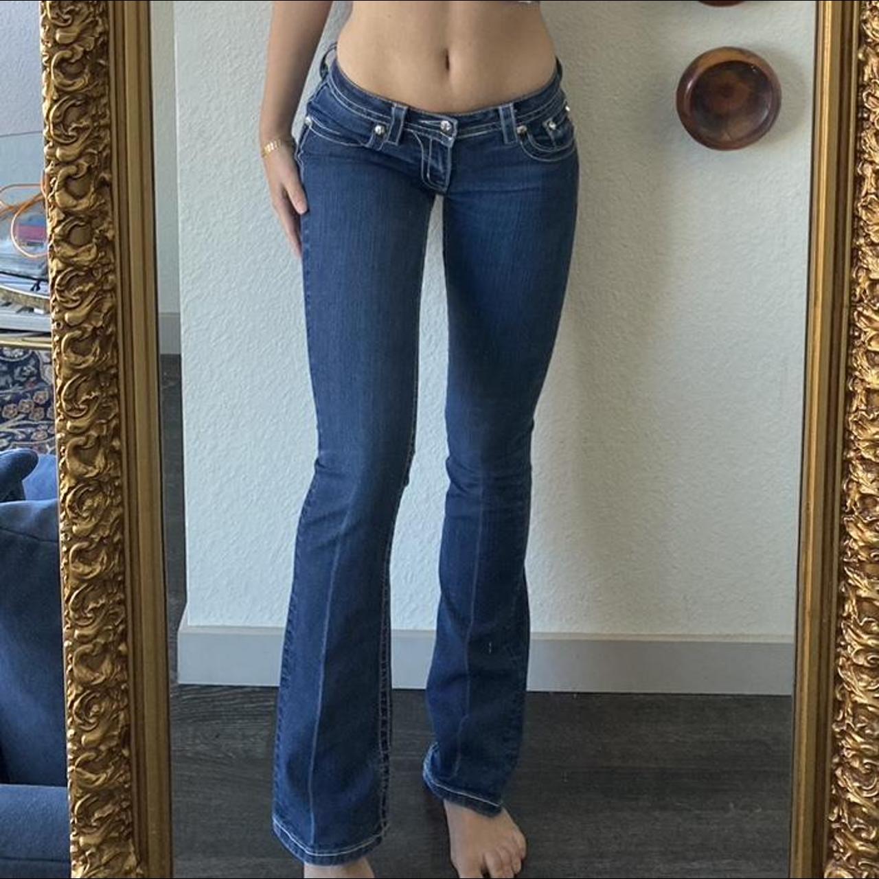 Miss Me Women's Blue and Silver Jeans | Depop