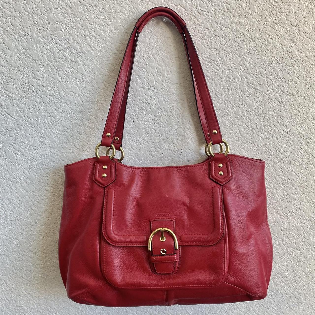 AUTHENTIC COACH RED LEATHER TOTE BAG WITH GOLD... - Depop
