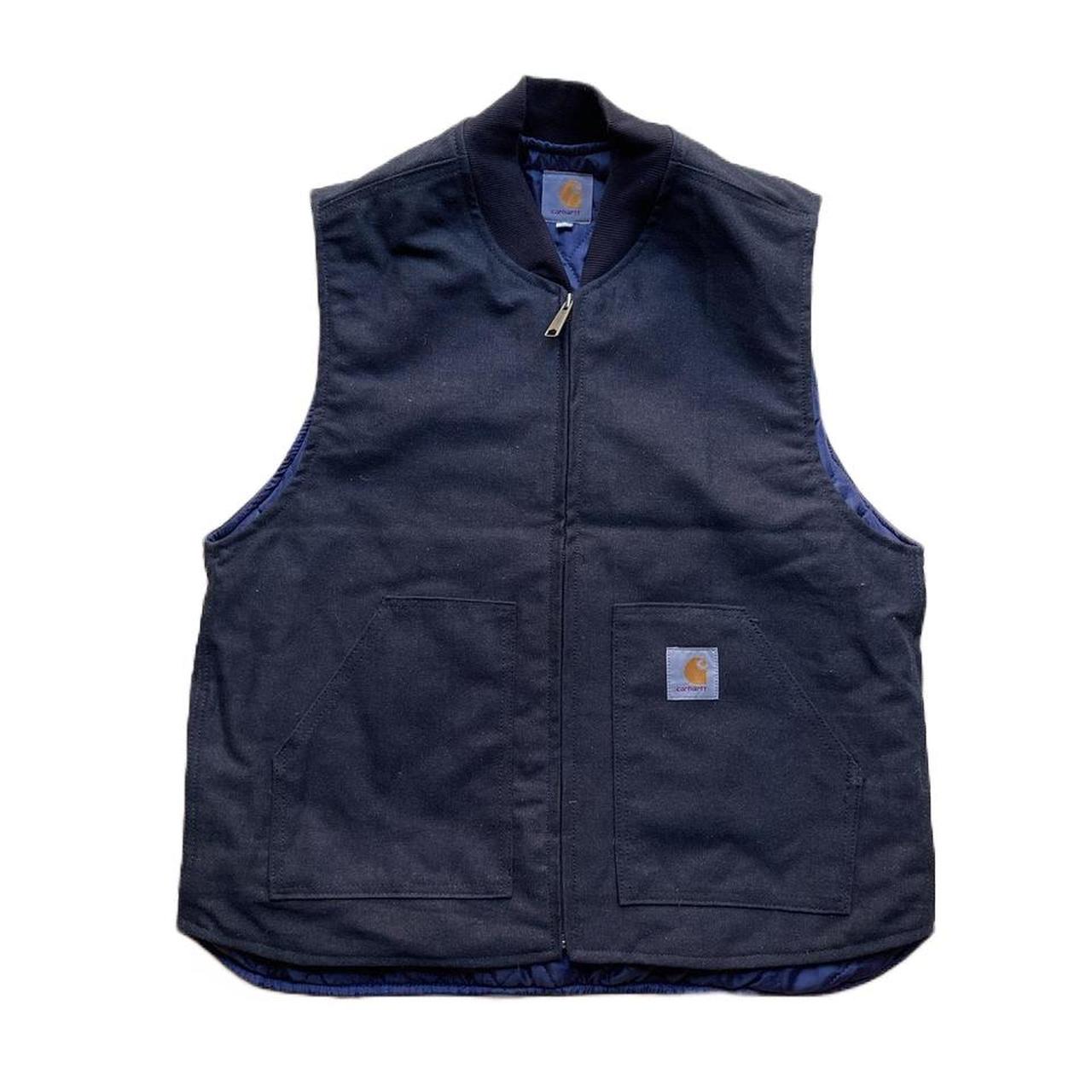 Black Carhartt Utility Vest with soft blue quilted... - Depop