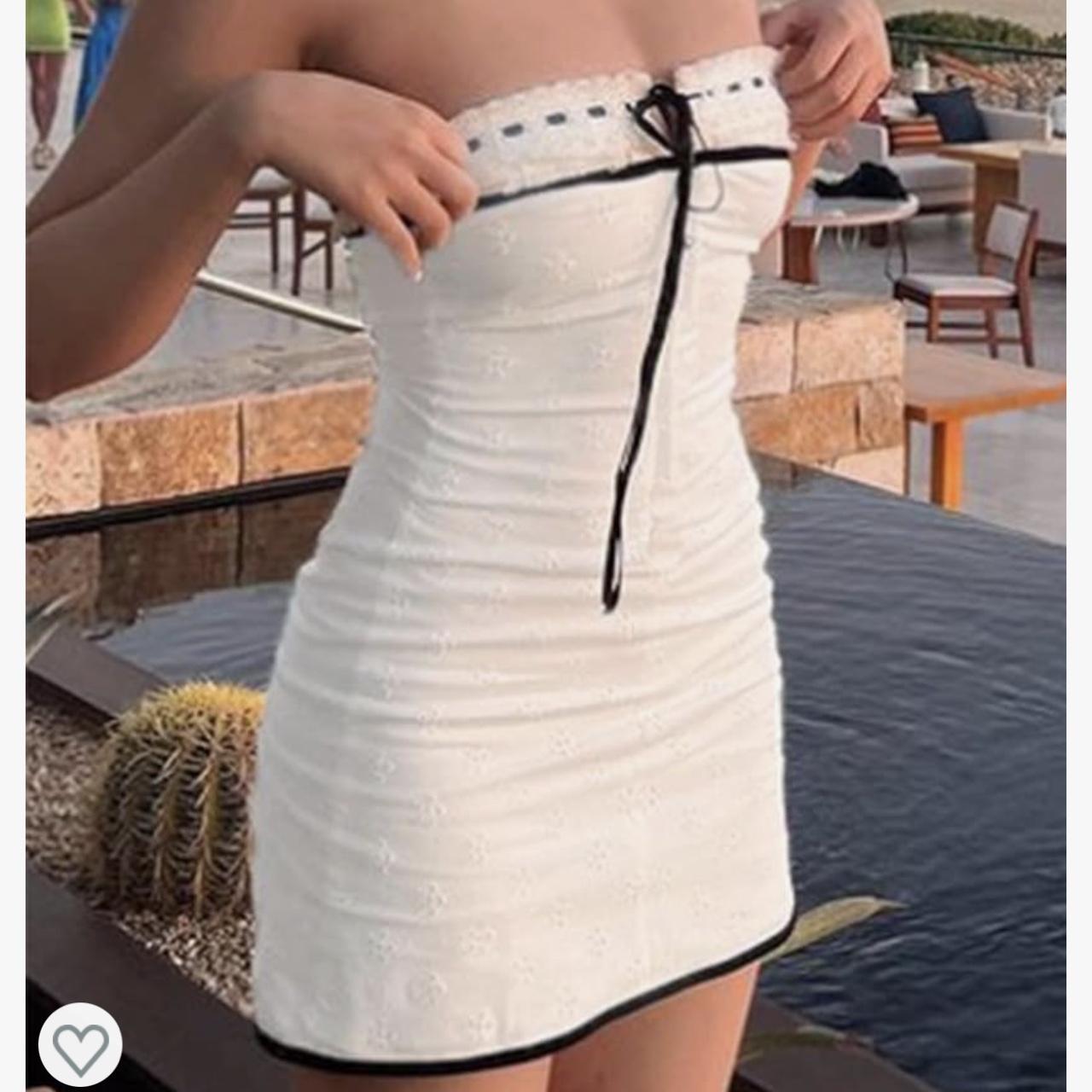 white strapless mini dress super cute never worn no... - Depop