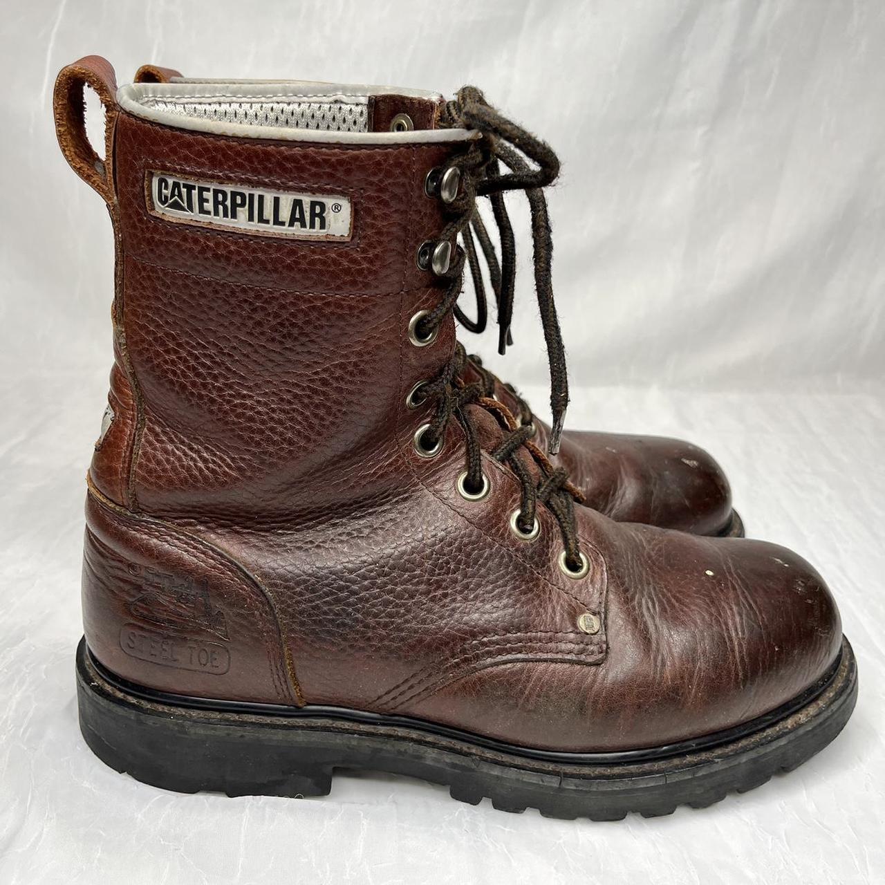 Caterpillar brown leather steal toed boots are a... Depop