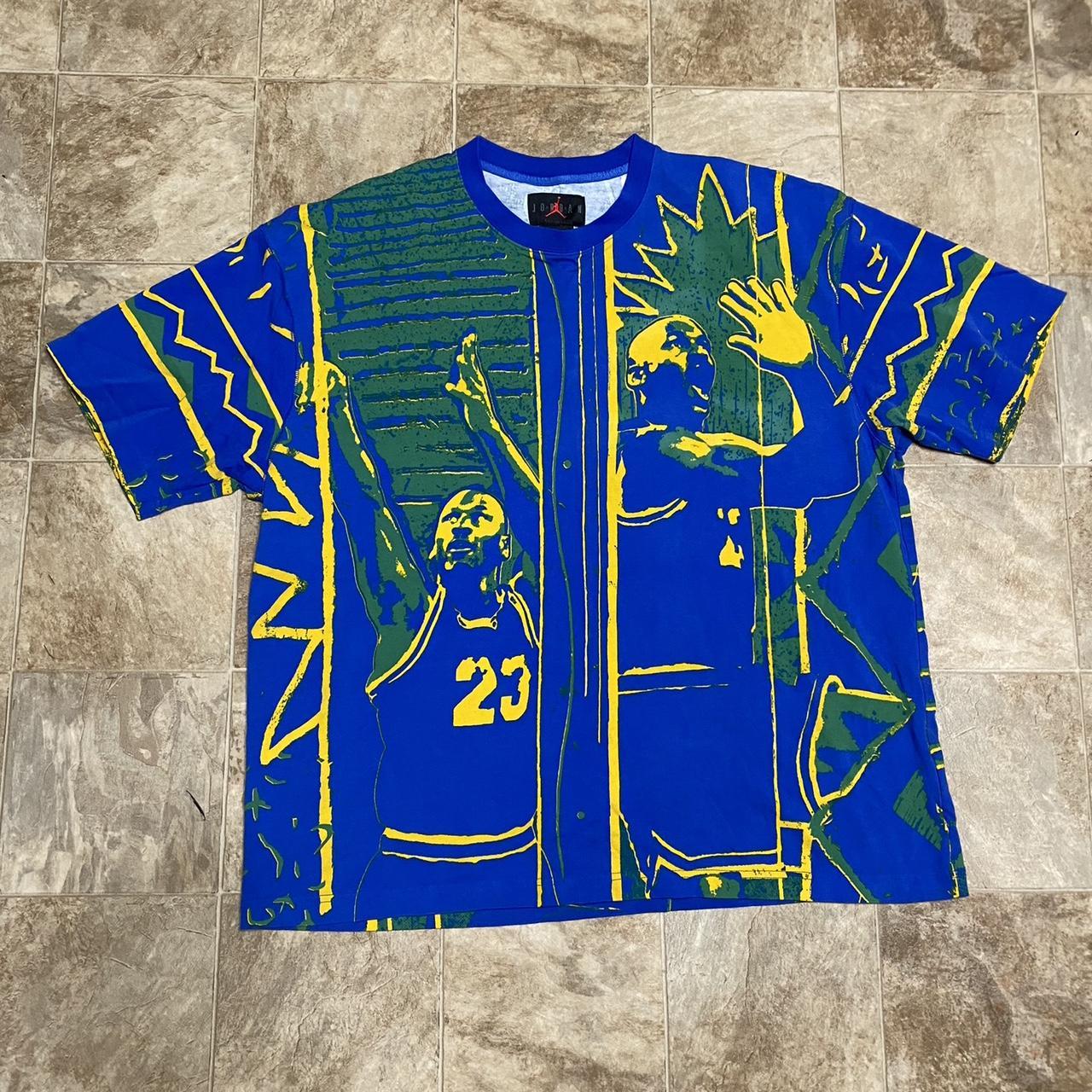 yellow and blue jordan shirt