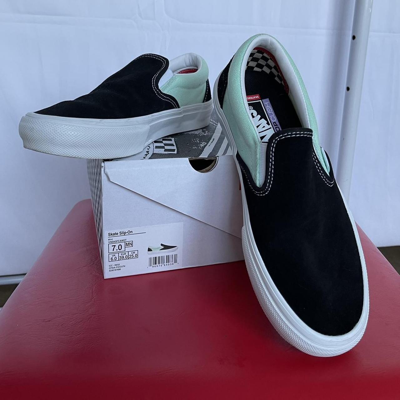 Mint green vans slip ons best sale