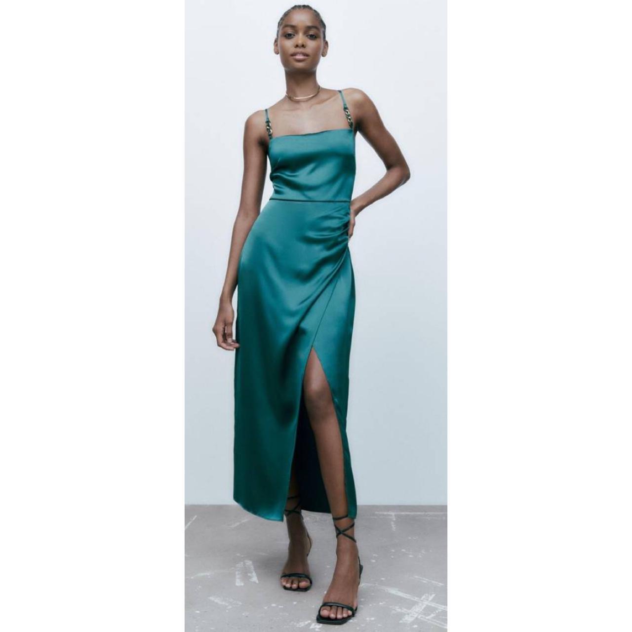 Green slip dress zara best sale