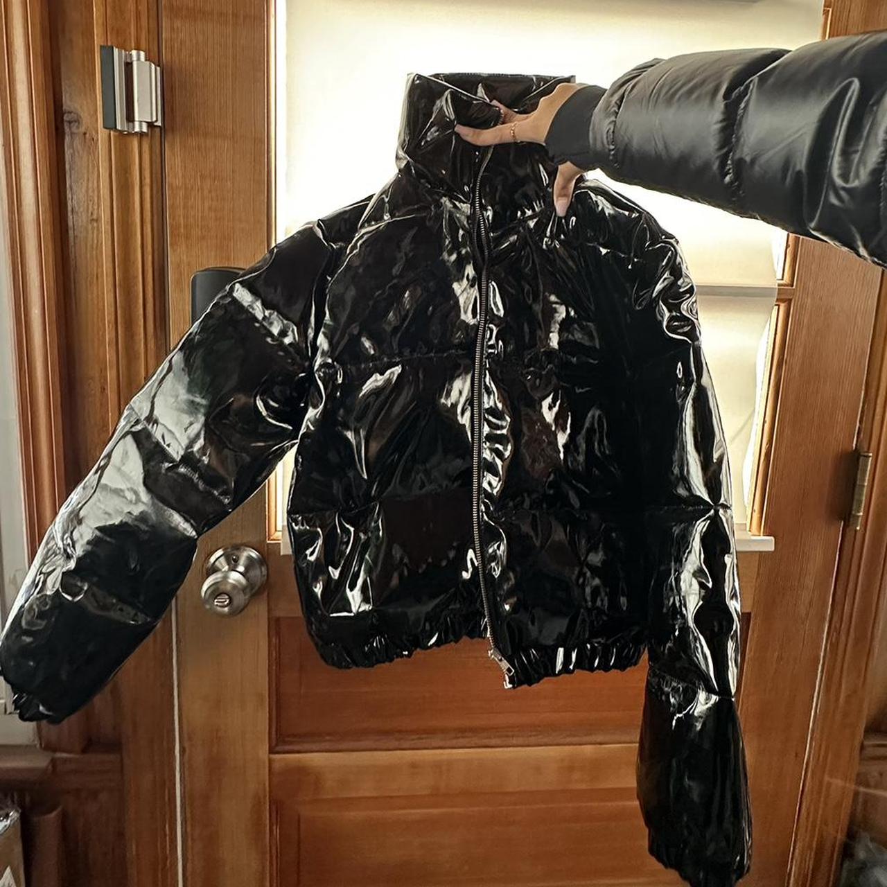 Cropped Puffer Shiny Black Puffer Coats Depop Vinyl Black Puffer