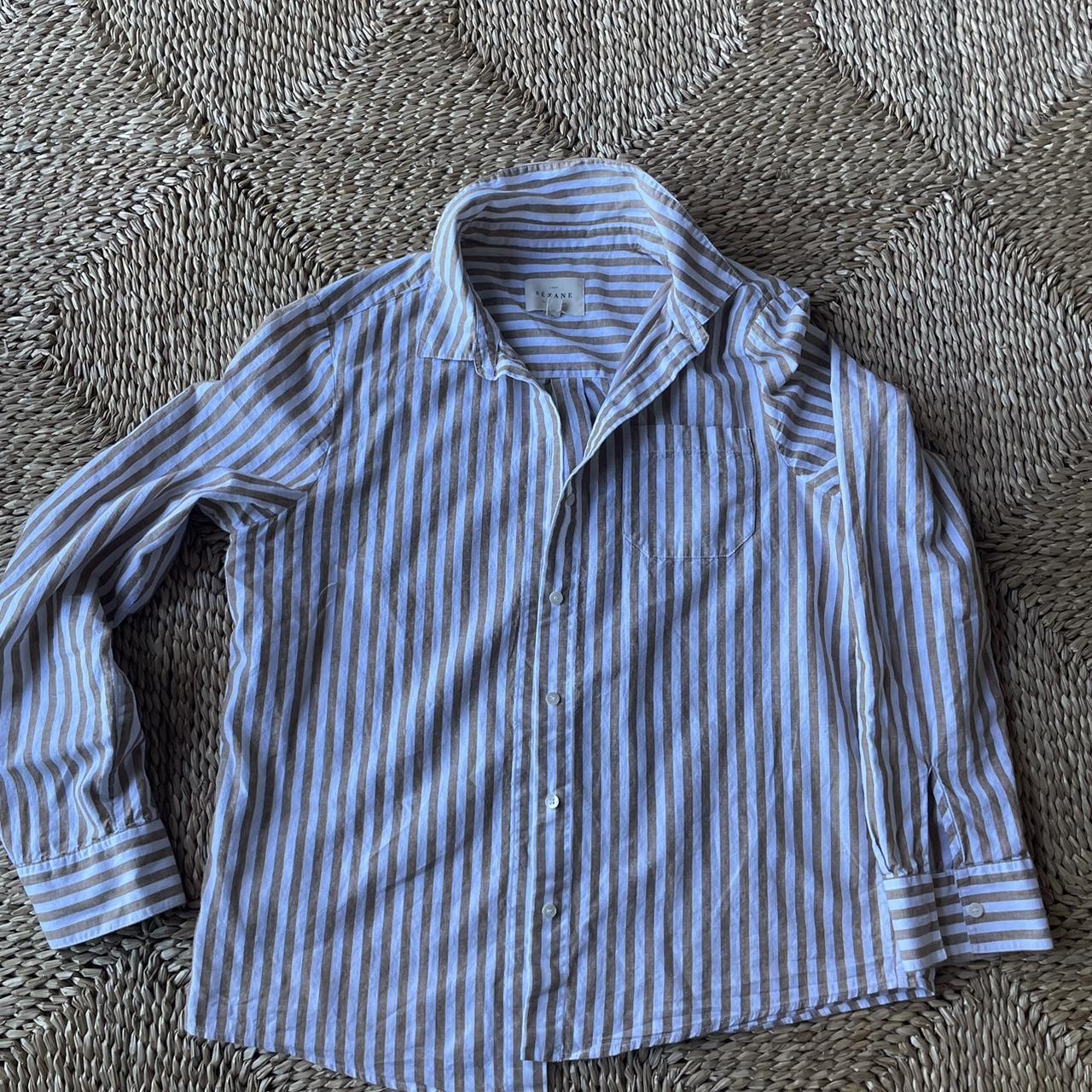 Sezane tomboy shirt button down cotton camel ecru... - Depop