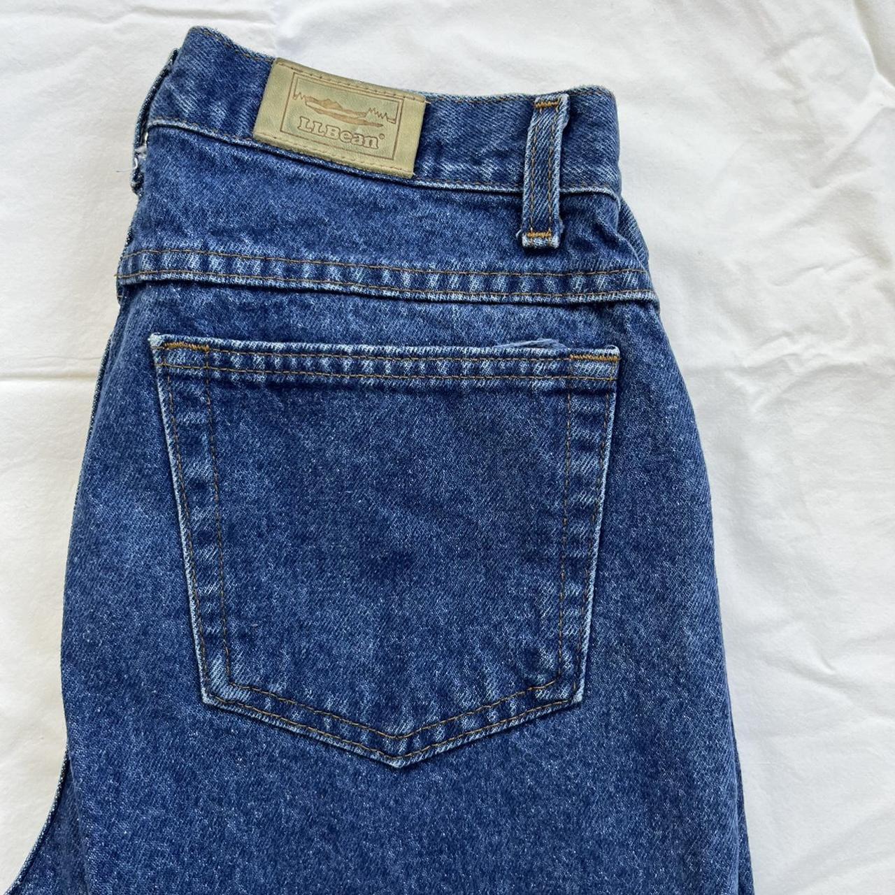 dark wash LL Bean mom jeans measurements shown in... Depop