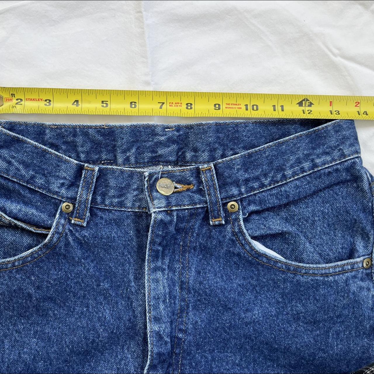 dark wash LL Bean mom jeans measurements shown in... Depop