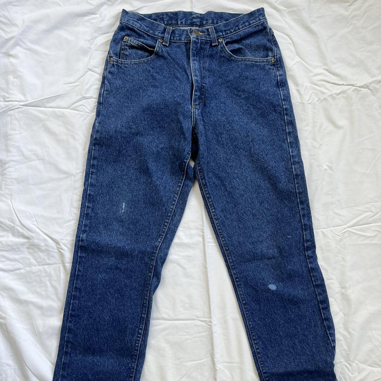 dark wash LL Bean mom jeans measurements shown in... Depop