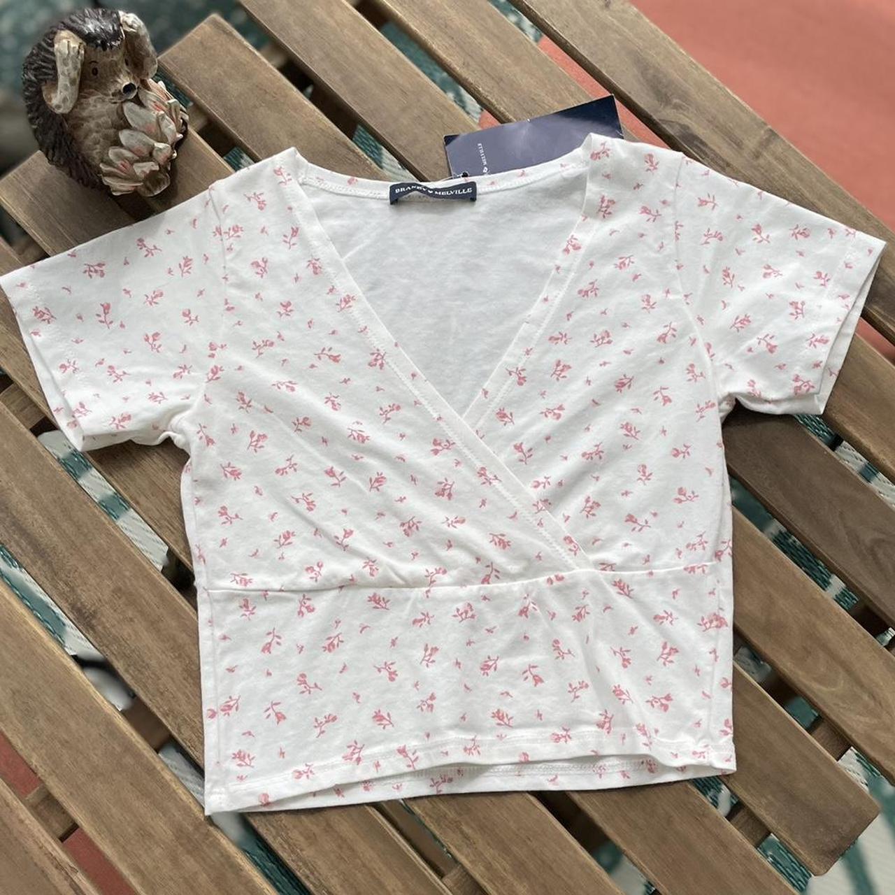 Brandy Melville Amara White with baby pink Floral - Depop