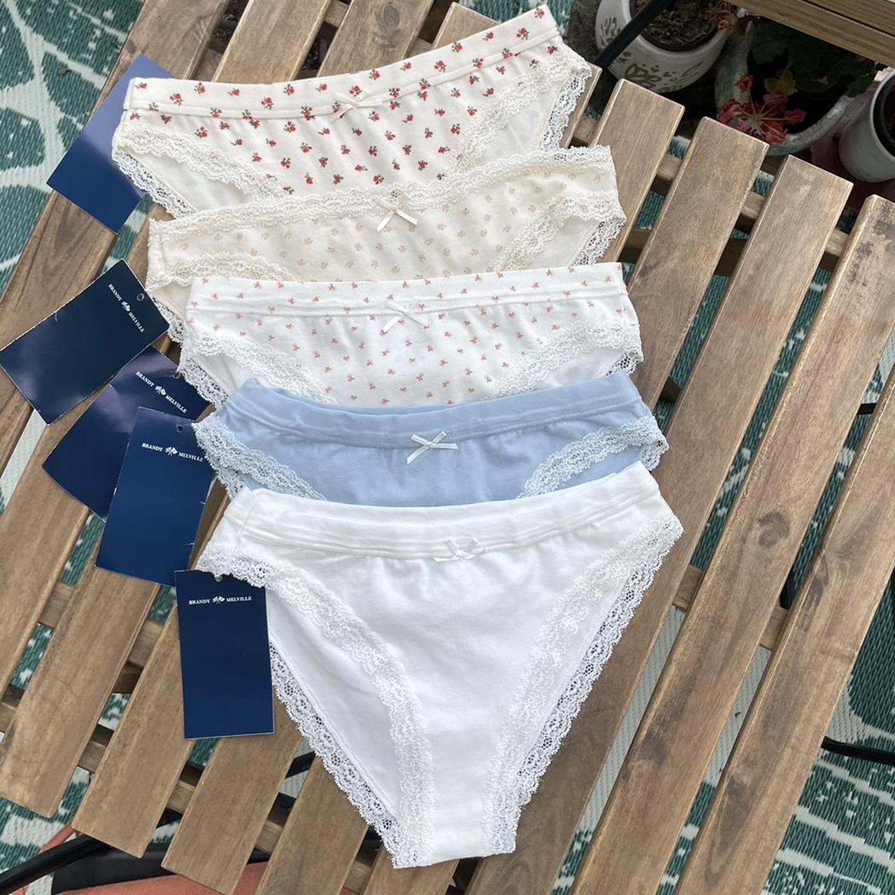 Brandy Melville Floral & Lace Cotton Underwear Set... - Depop