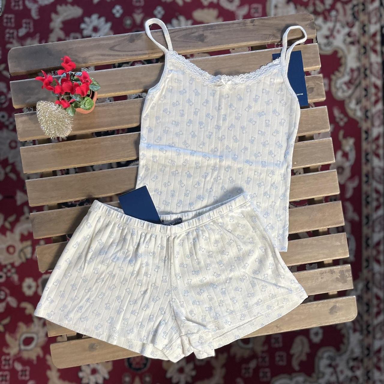 Brandy Melville White Pajama Set with Light Blue... Depop