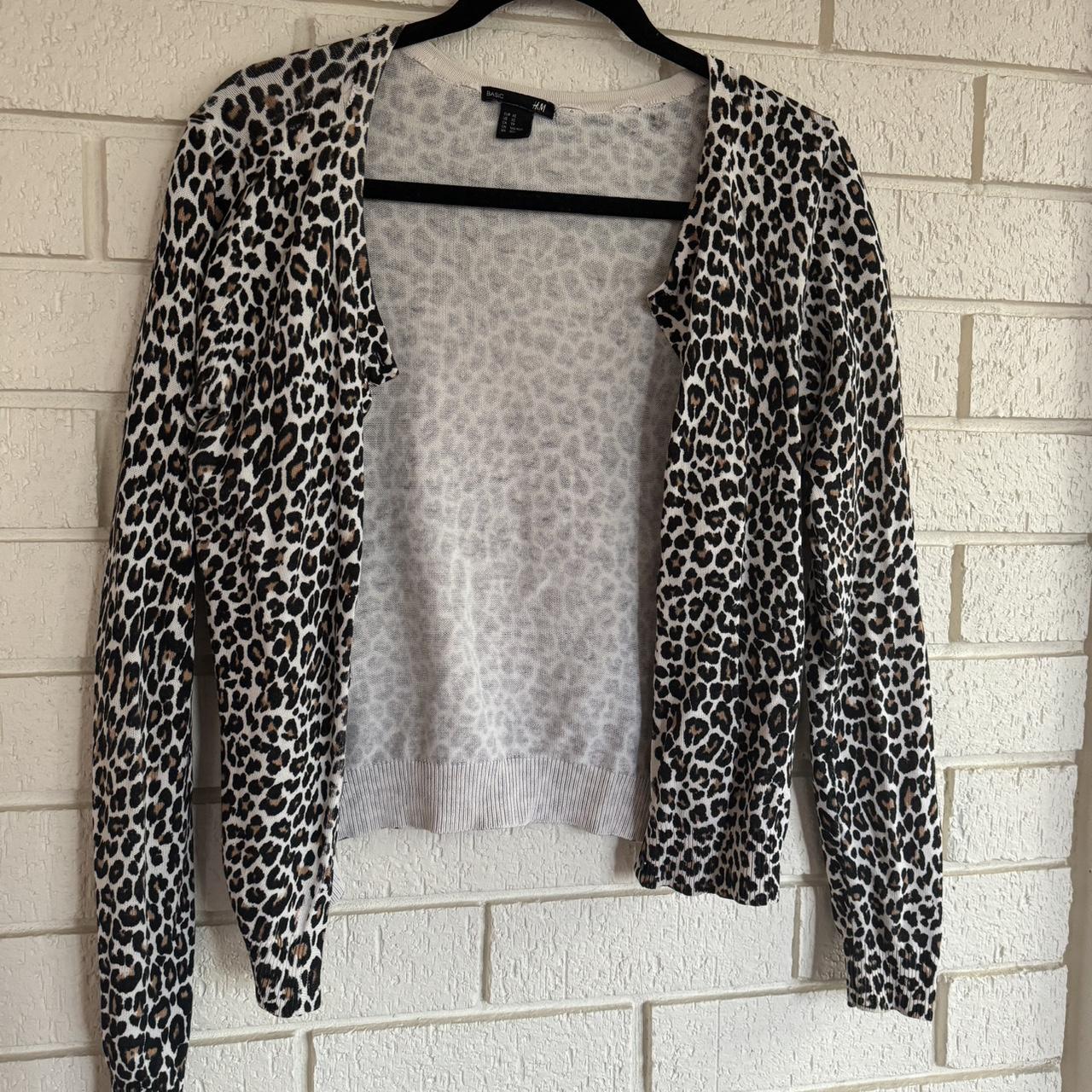 Leopard print cardigan brand is H M labelled as an