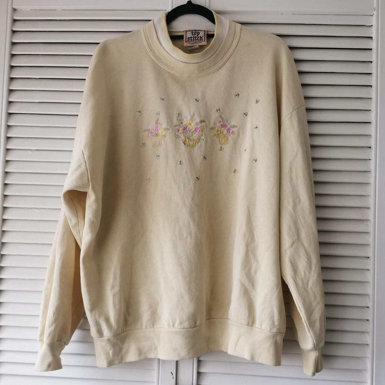 Top Stitch Women's Yellow and Pink Sweatshirt | Depop