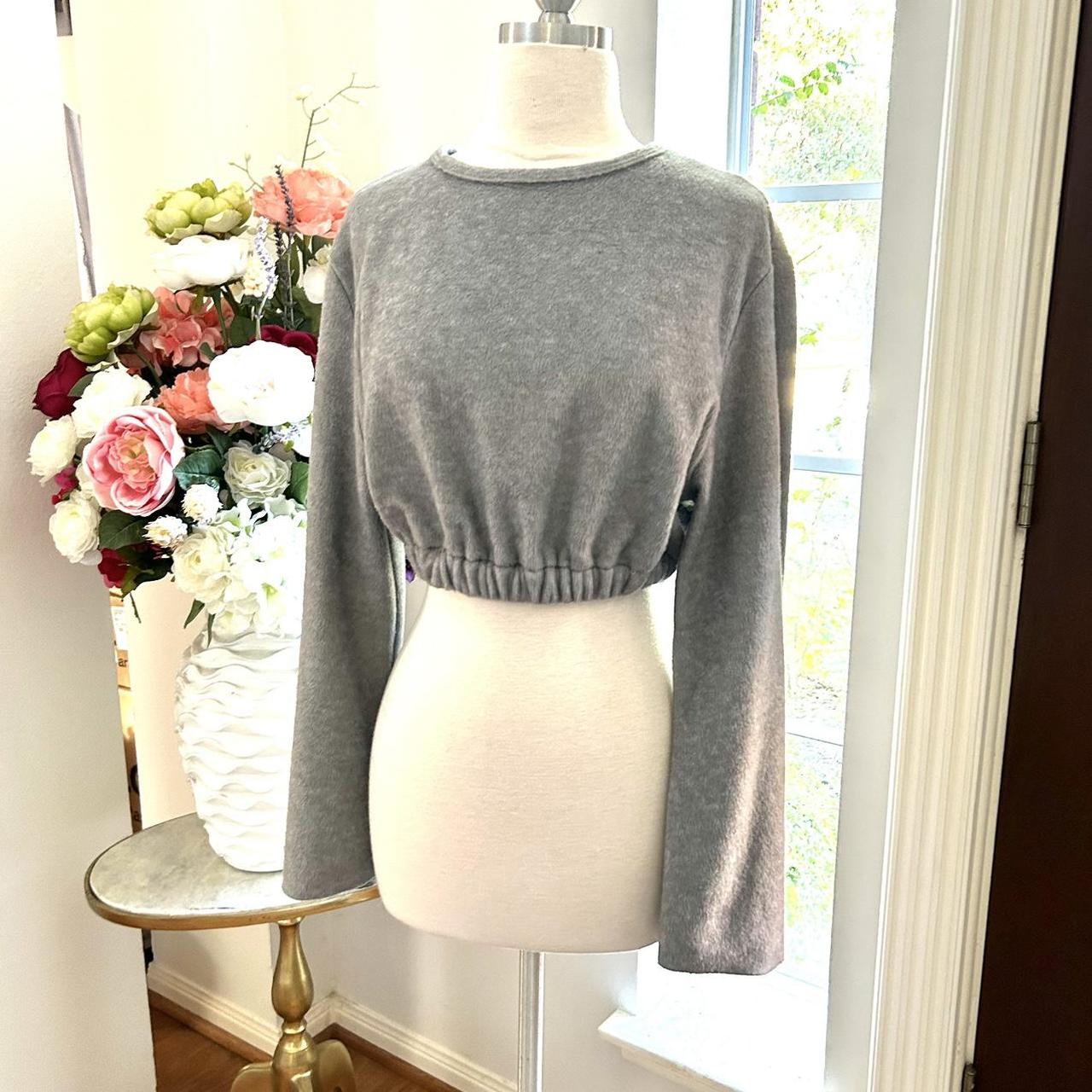Zara grey smooth & fuzzy flare sleeves reworked crop... Depop
