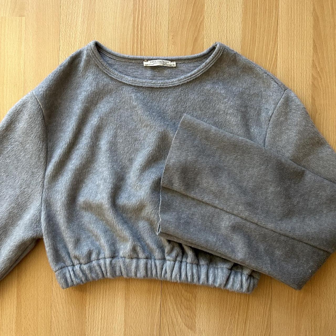 Zara grey smooth & fuzzy flare sleeves reworked crop... Depop