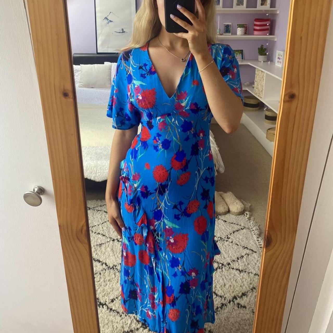 Blue floral Zara summer midi dress. Worn as a... Depop