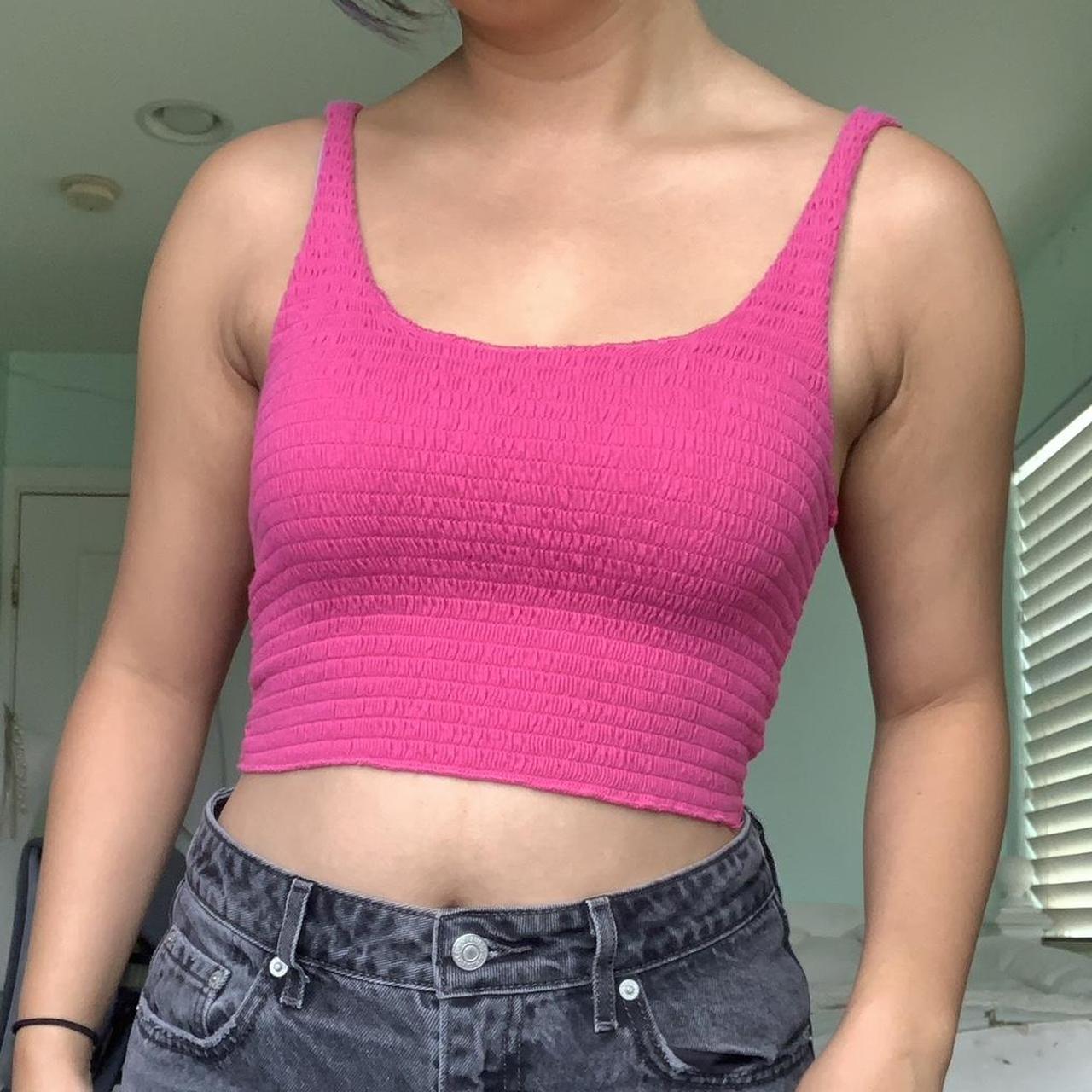 Hot pink crop tank top. The textured knit fabric