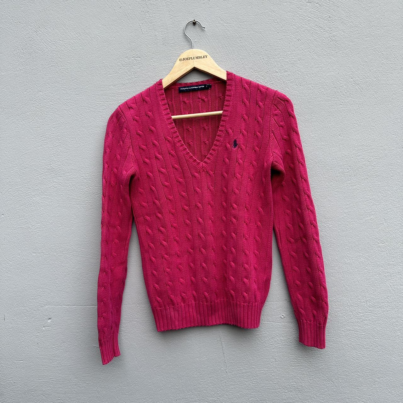 VINTAGE RETRO RALPH LAUREN JUMPER IN PINK WITH NAVY... - Depop