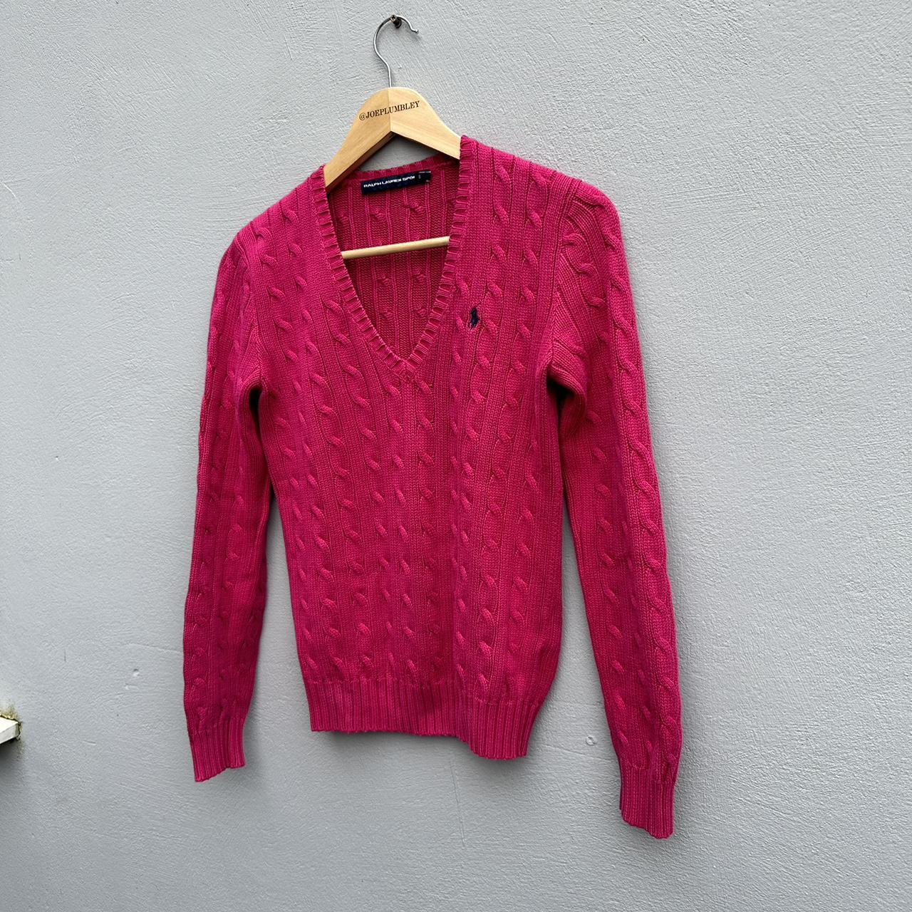 VINTAGE RETRO RALPH LAUREN JUMPER IN PINK WITH NAVY... - Depop