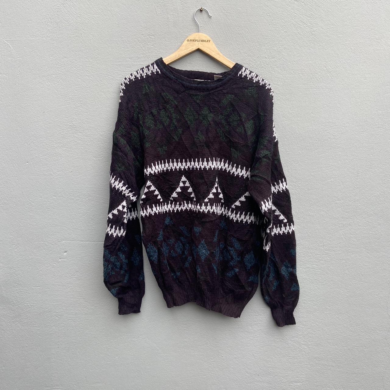 VINTAGE RETRO GRANDPA JUMPER IN NAVY AND WHITE... - Depop