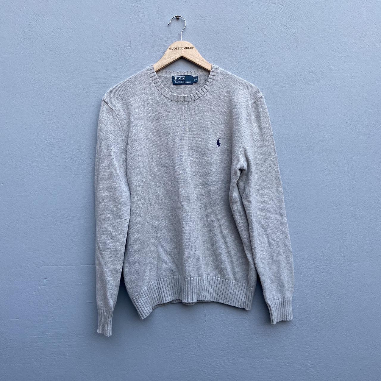 VINTAGE RETRO RALPH LAUREN JUMPER IN GREY WITH NAVY... - Depop