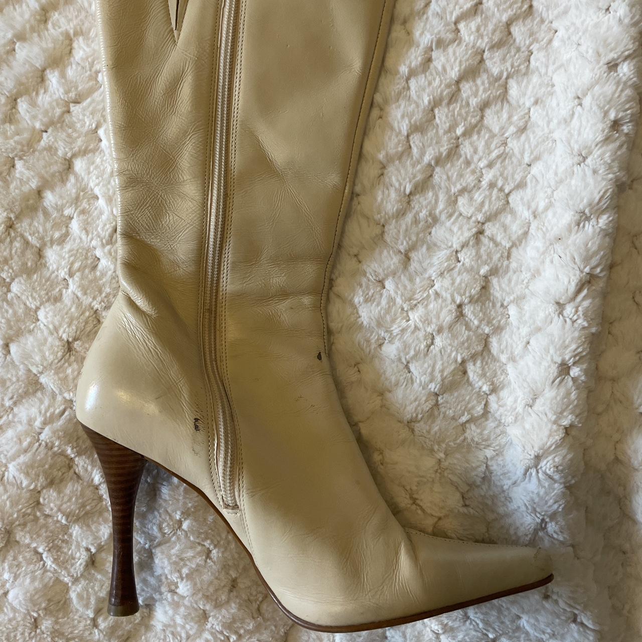 Vintage Playboy heeled boots. Beige Play Boy calf... - Depop