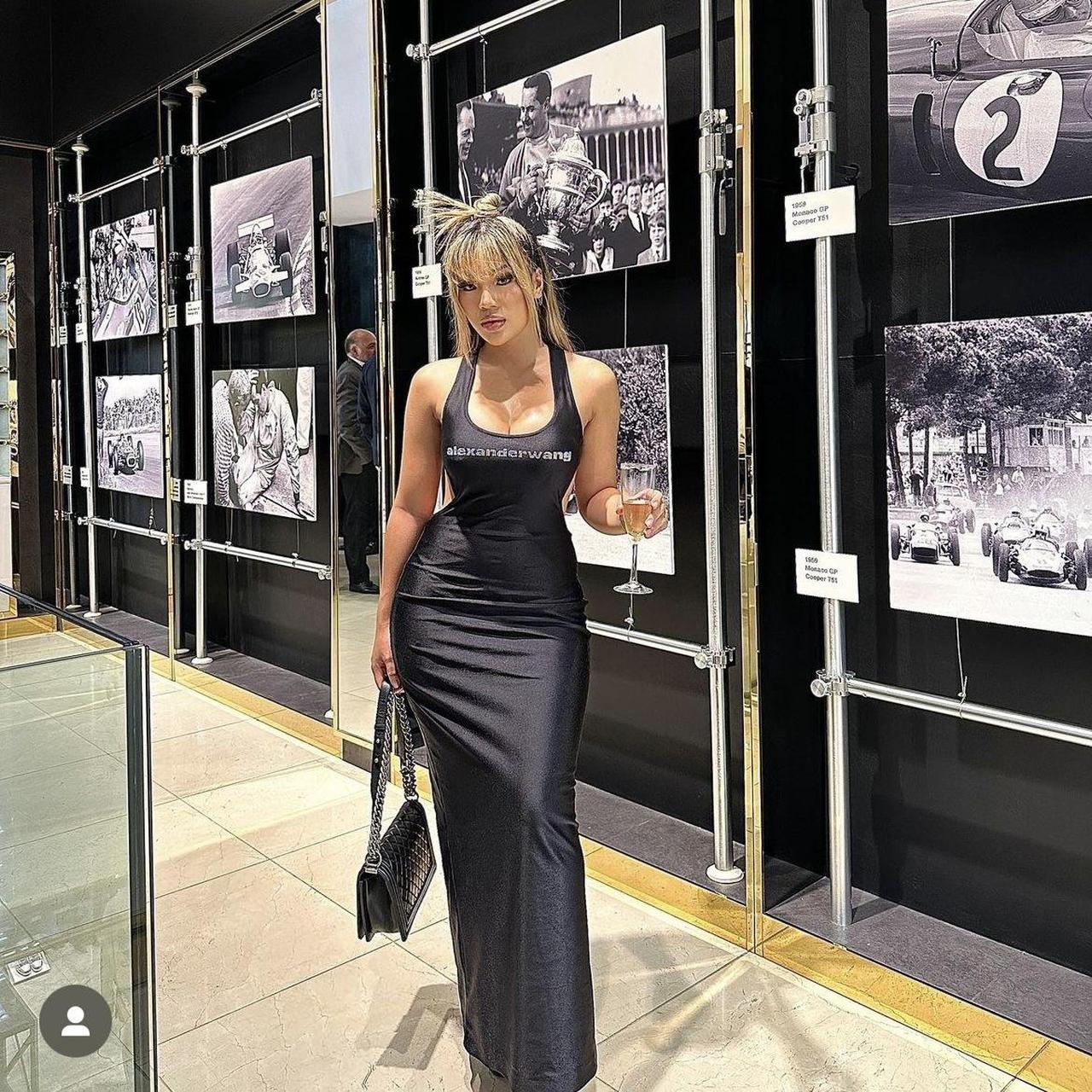 VIP【関税送料無料】希少 ALEXANDER WANG BLACK STRETCH DRESS 🖤 Alexander Wang - Black Active Stretch Crystal Logo | Depop