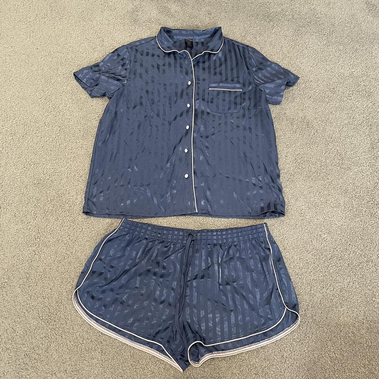 BRAS N THINGS Navy striped pyjama set with pink... Depop