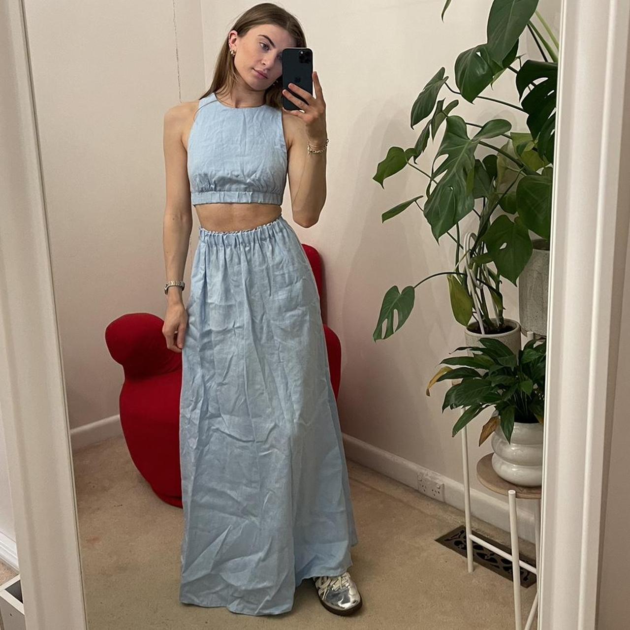 Glassons baby blue linen skirt set Both a size... Depop