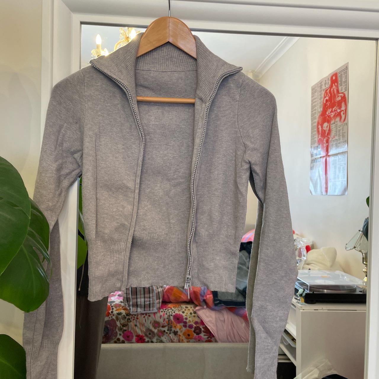 Grey knit double zip hoodie Size 6 Fitted fit Depop