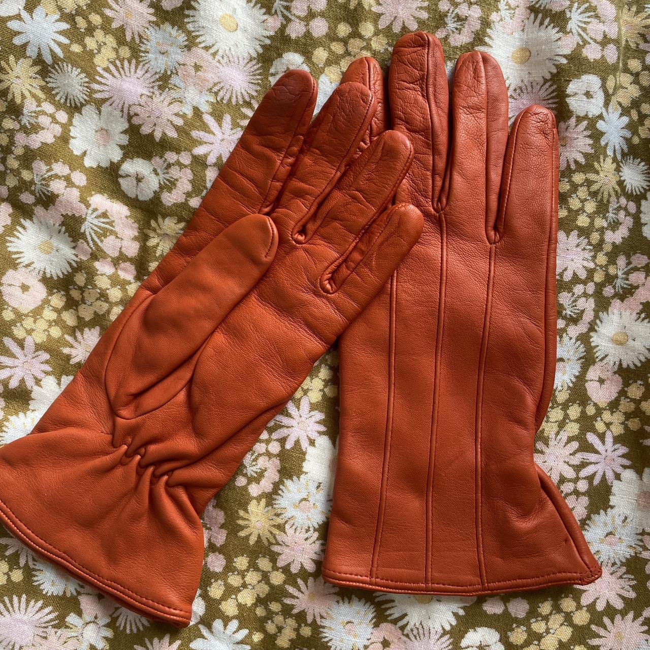 Orange Italian leather and cashmere gloves. Made in... Depop