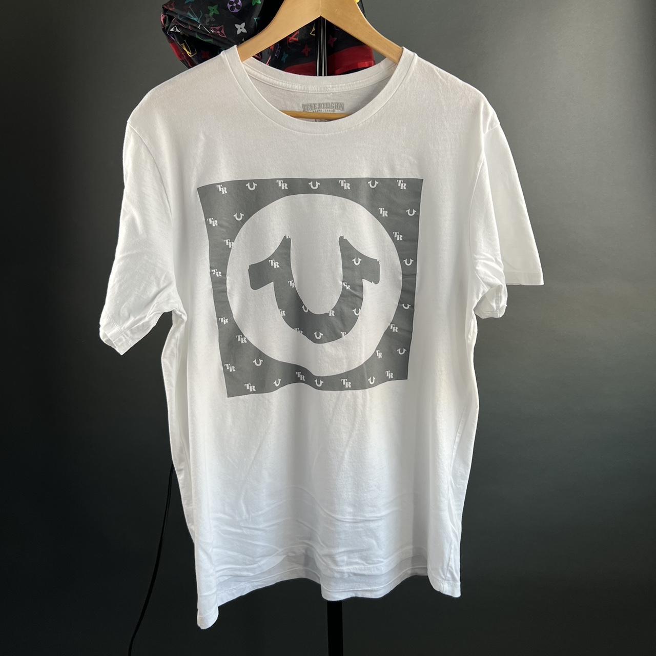 True Religion Men's White and Grey T-shirt | Depop