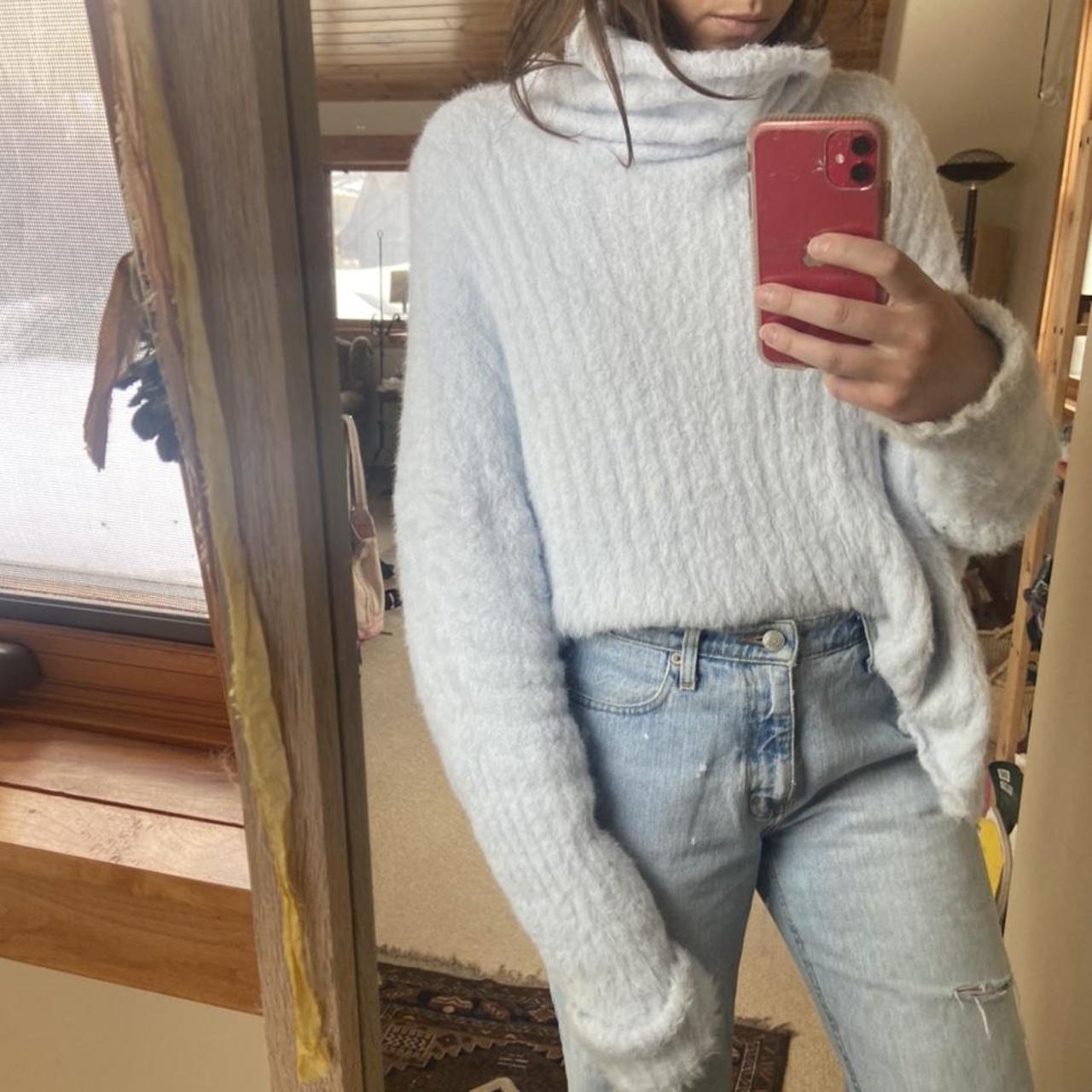 Free People FP One fuzzy eyelash ribbed turtleneck... - Depop