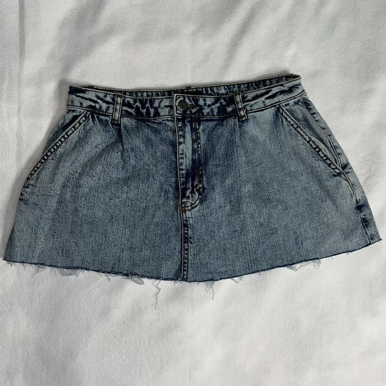 High waisted Light wash blue jean denim mini skirt... - Depop