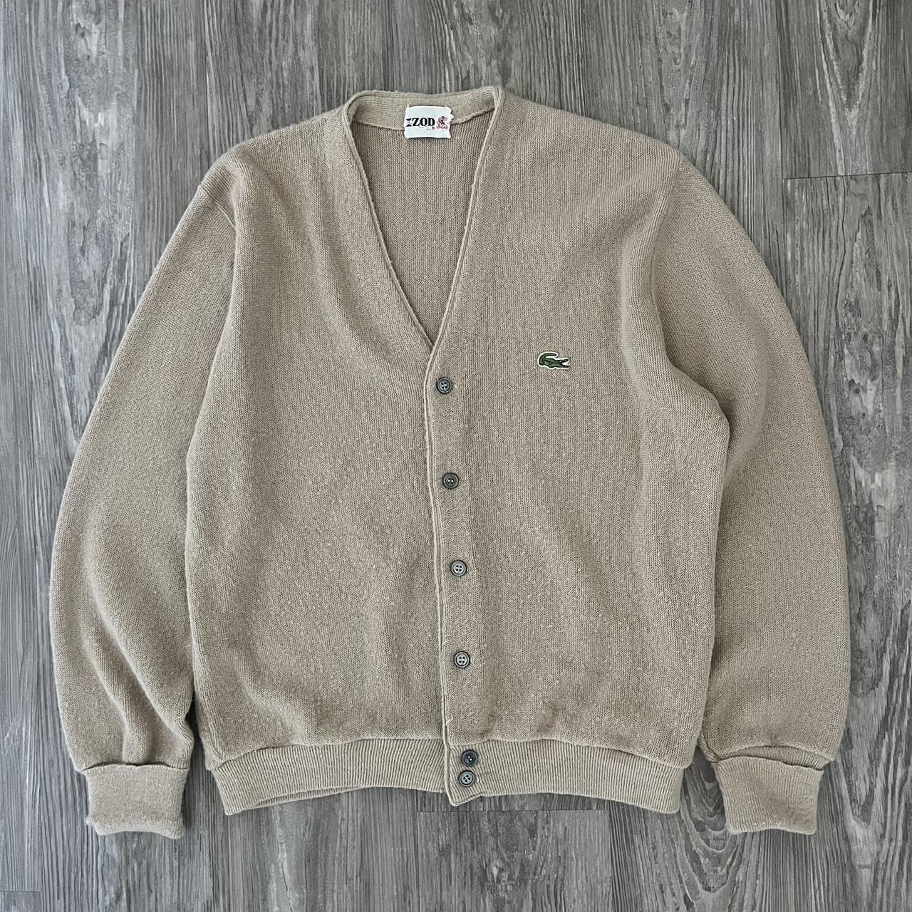 Vintage Lacoste Izod Cardigan Sweater Knit Taupe Tan... - Depop