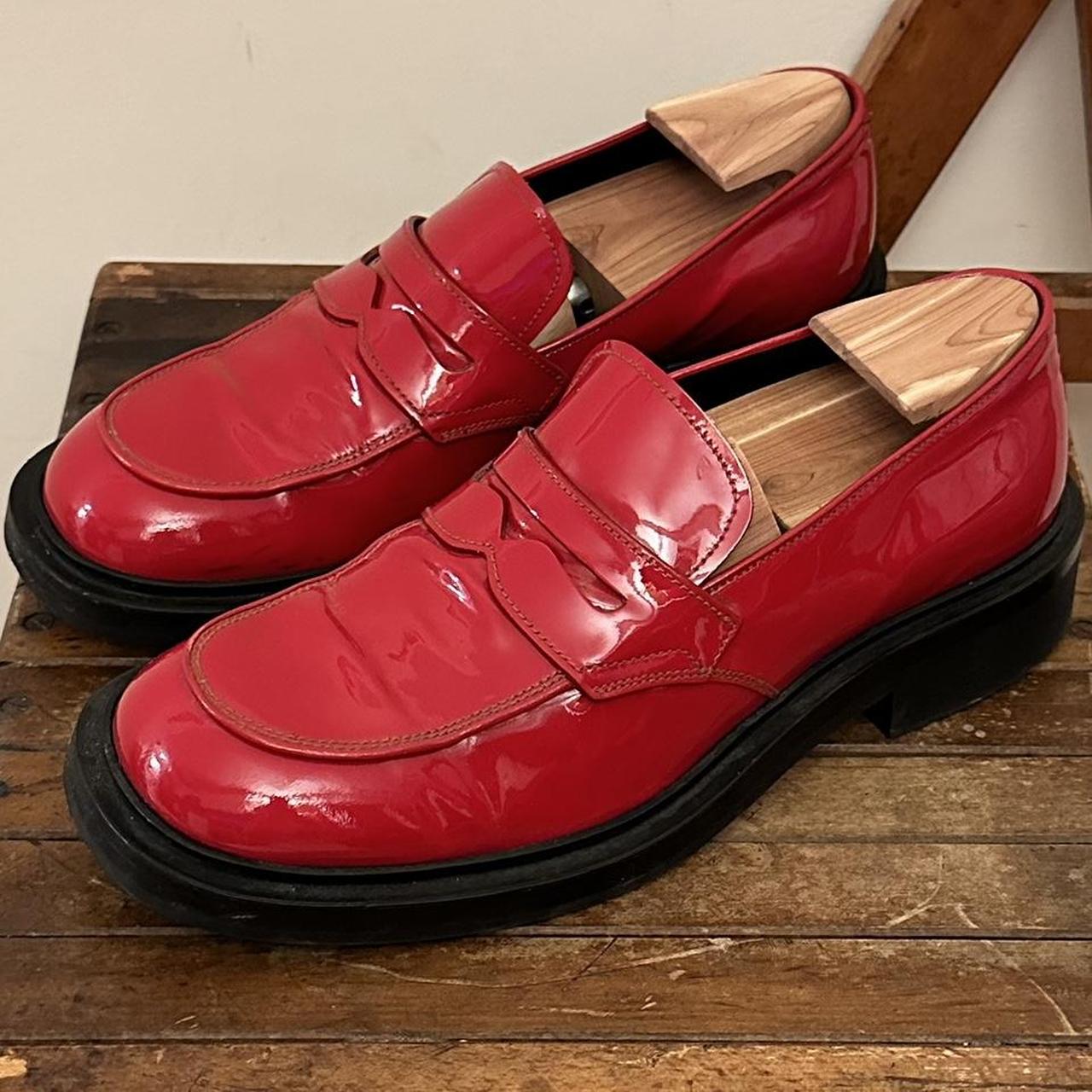 prada red patent loafers round toe, tonal... - Depop