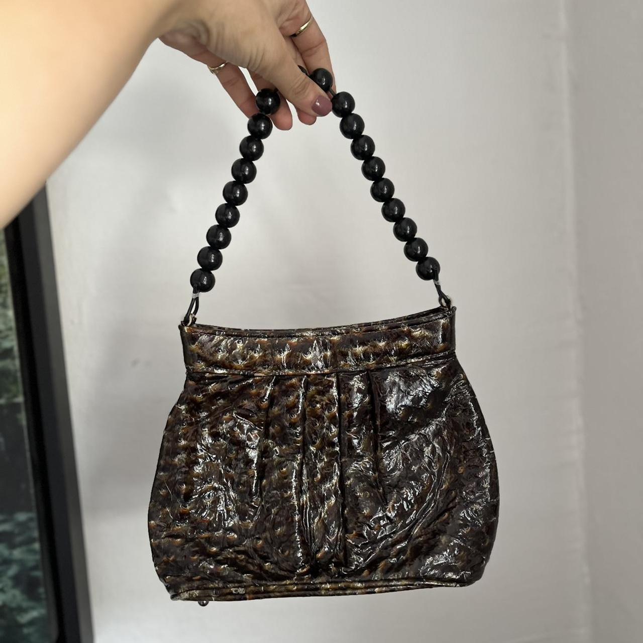 Women's Faux Crocodile Handbag - Gold Chain Strap / Blue