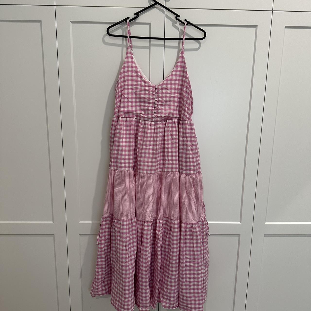 Pink Gingham Midi Dress. Functional Button. Pockets.... - Depop