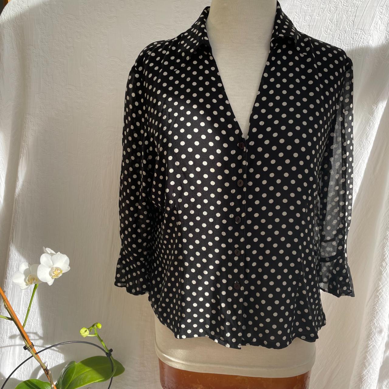 Laura Ashley Women's Black and Cream Blouse Depop