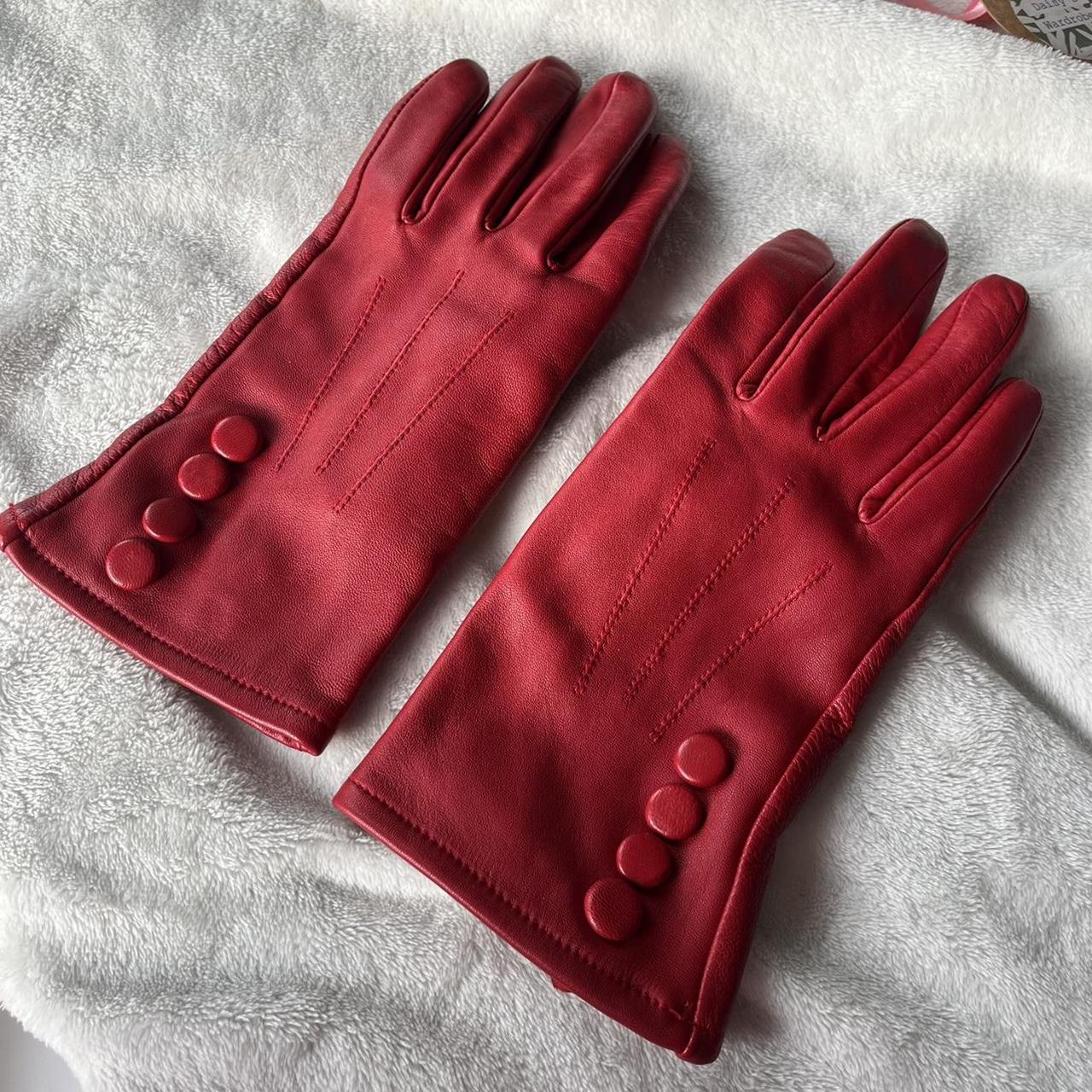 Red leather gloves Cherry red coloured soft 100... Depop