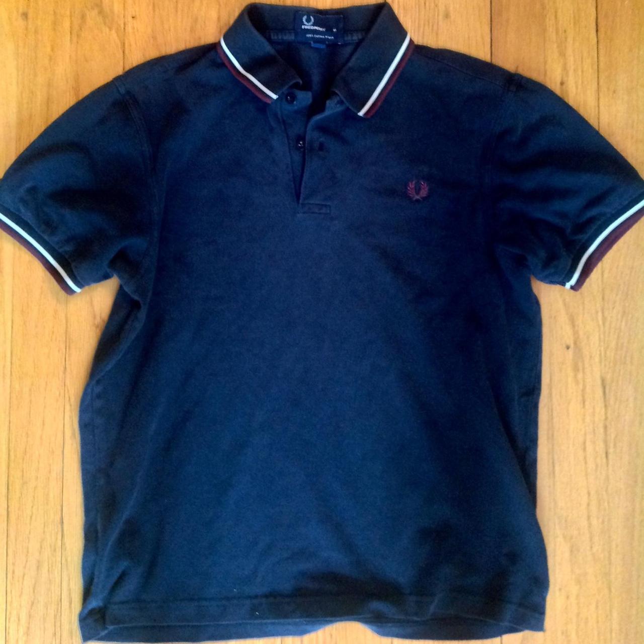 Fred Perry polo shirt. dark blue with burgandy &... Depop