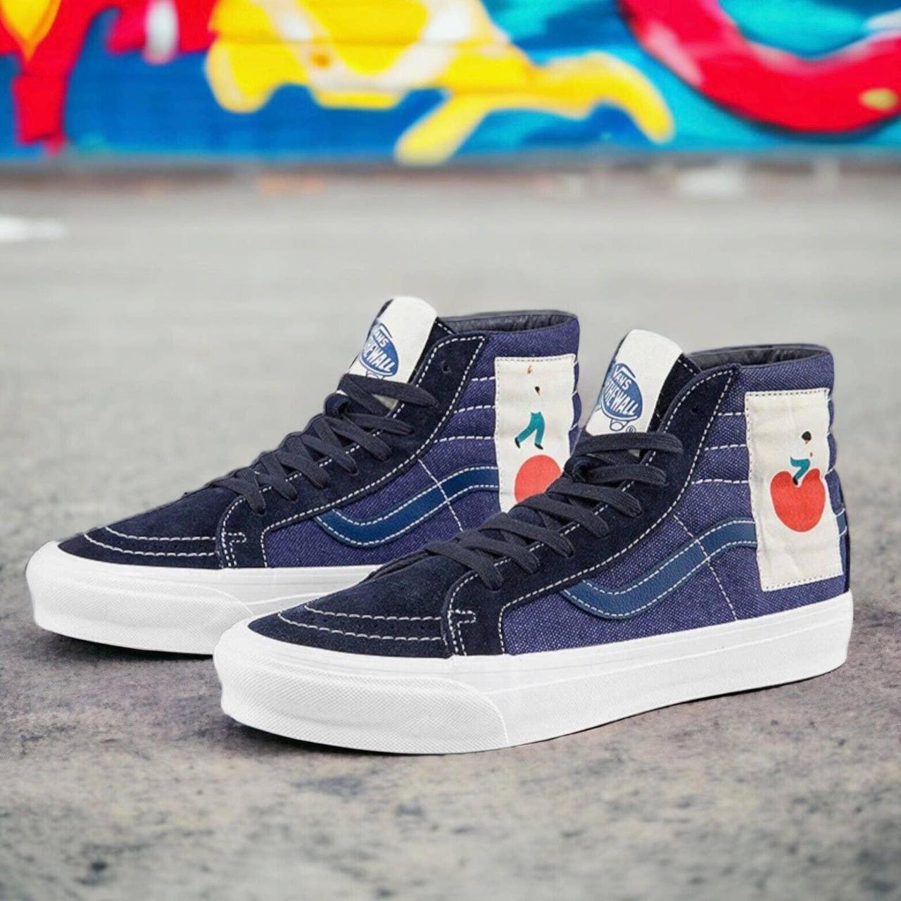 Vans sk8 hi sale blue and red