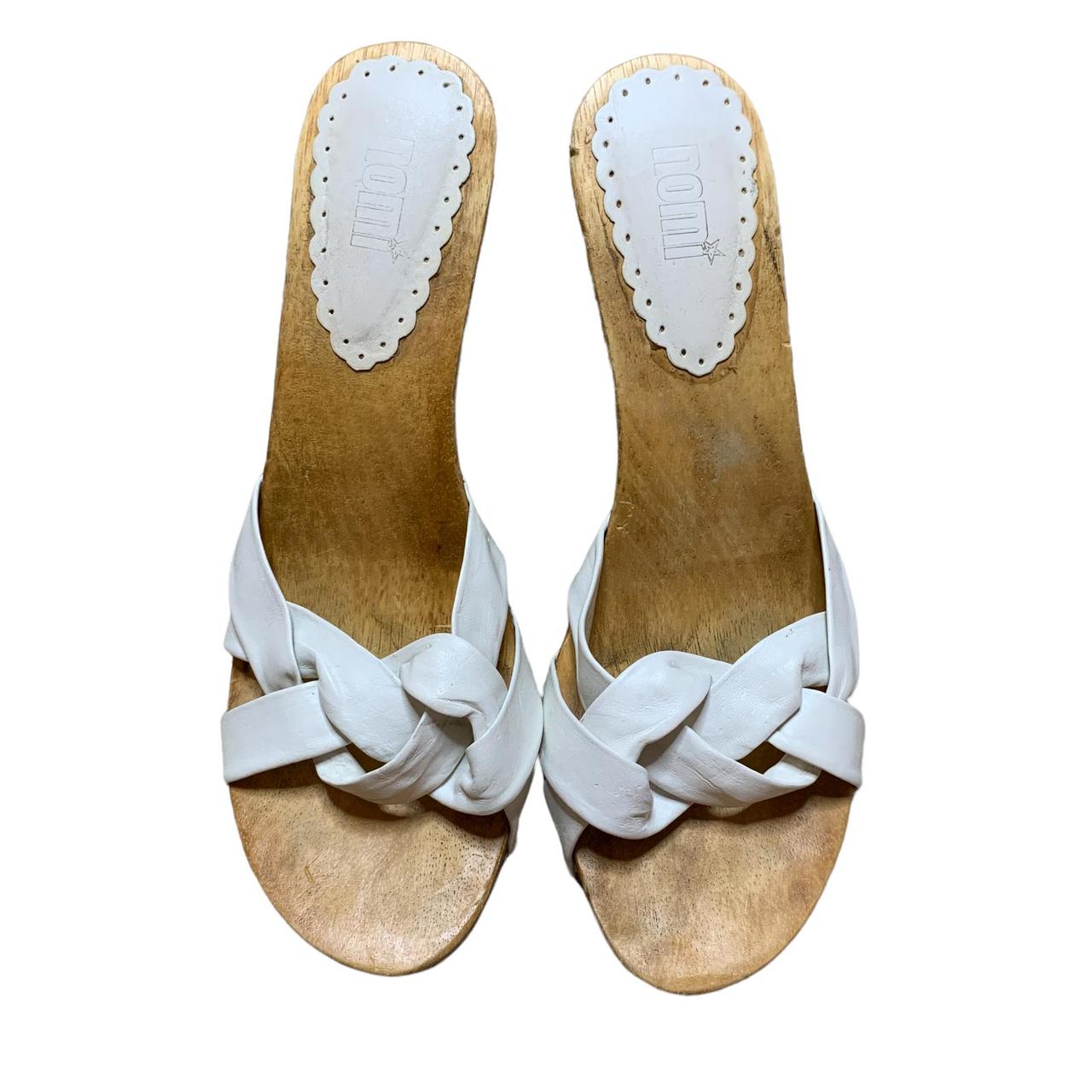 Nomi White Braided Wood Sole Y2K Heels Sandals Size... - Depop