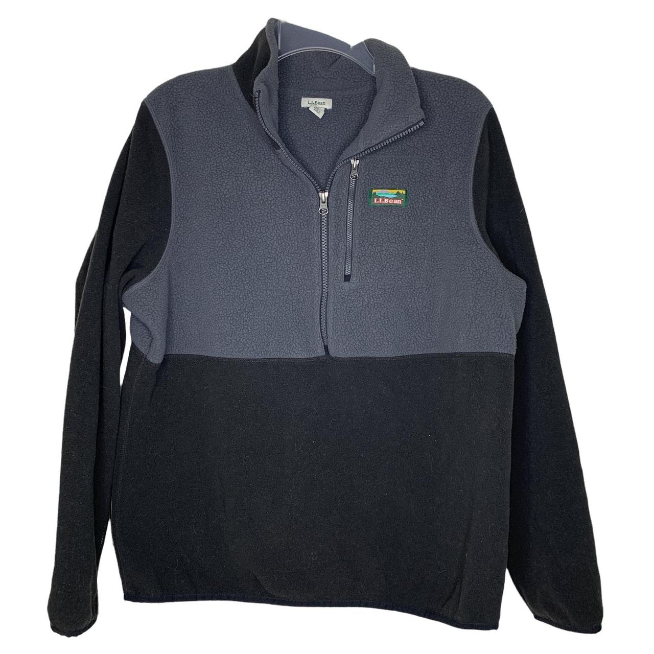 L.L. Bean Black Grey Quarter Zip Pullover Sweatshirt... - Depop