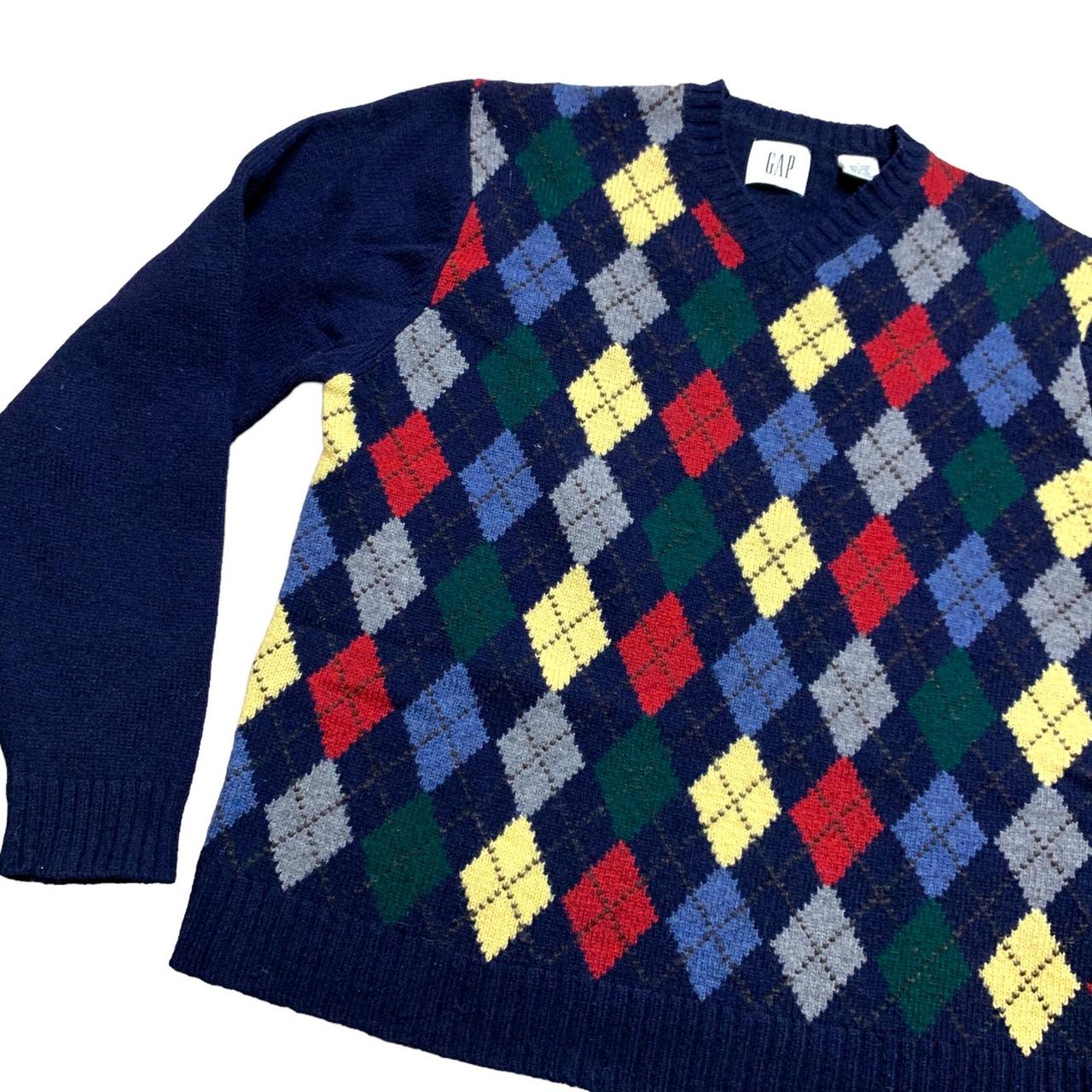 Gap Vintage Argyle Wool V-Neck Navy Sweater