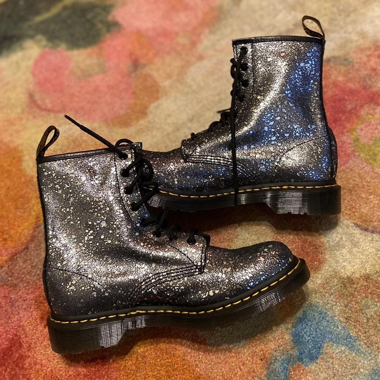 Dr. Martens Women's Black and Silver Boots | Depop