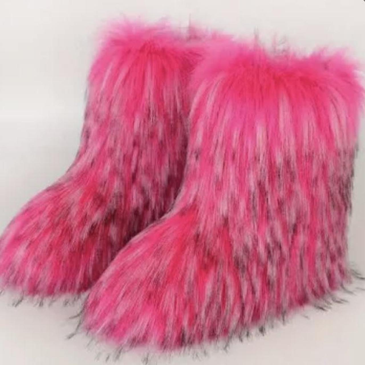 Pink furry boots - only worn once - doesn’t come - Depop