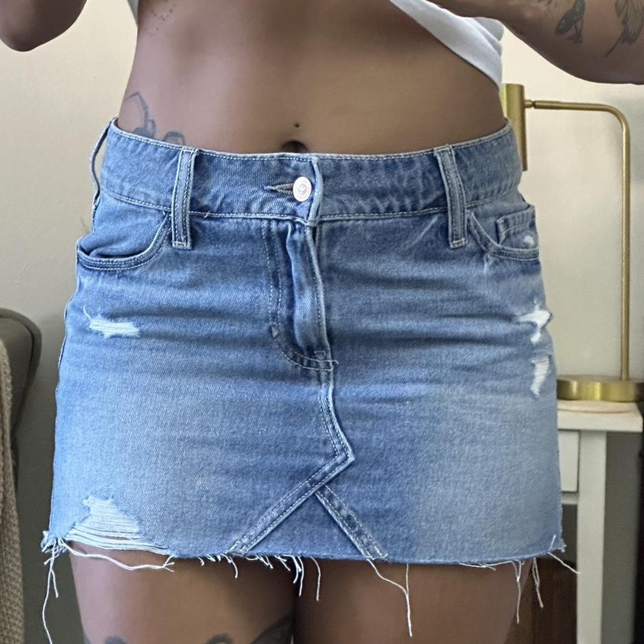 Hollister low rise denim Mimi skirt. Has distressing... - Depop